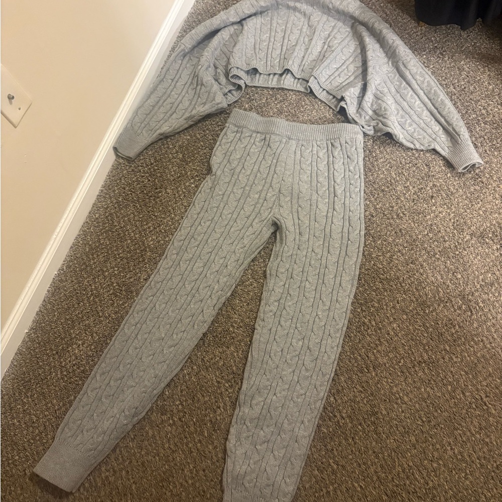 Cozy Gray Cable Knit Sweater and Pants Set
